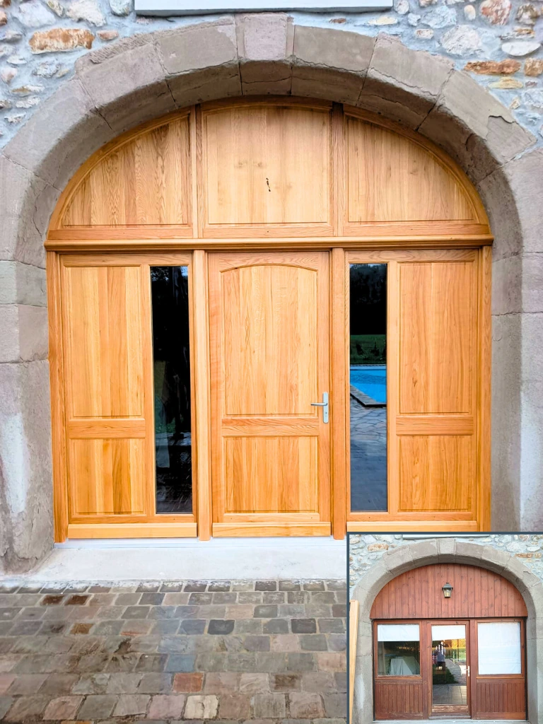 Fabrication et pose d'une porte dans une vieille ferme à MASSONGY